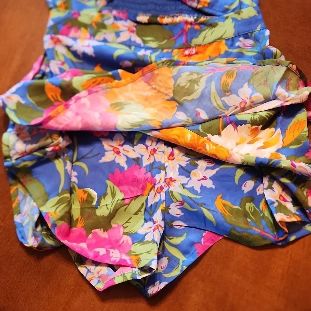 B.O.G Tropical Skort & Halter Crop Top Hawaiian Set, XS, Blue & Pink Floral